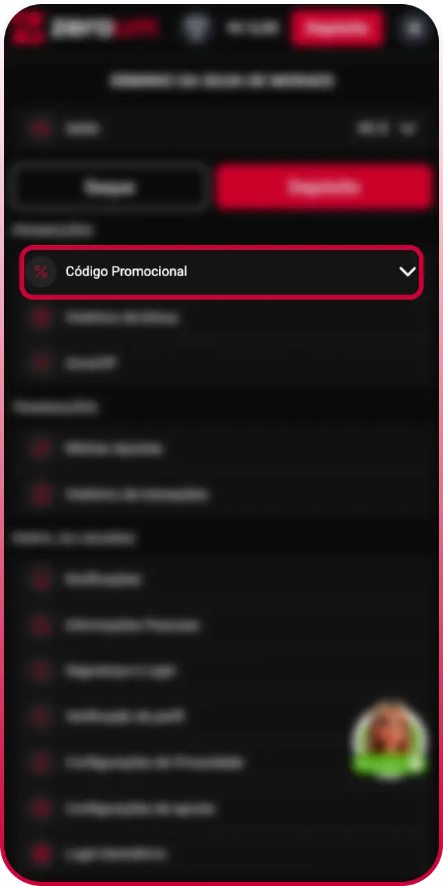 Insira o código promocional Zeroum no campo indicado e prepare-se para ganhar prêmios incríveis.